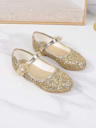 1 Pair Fashion Versatile Pink Girl Pearl Cute Flat Shoes, Round Toe, Suitable For Daily Wear, Dancing, Outdoor, Decorated With Sequins, Closed Toe Princess Shoes, Spring And Autumn