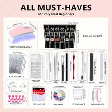 Poly Gel Nail Kit With Light, 8 Colors Builder Gel Nail Extension Kit For Beginners With Everything, Dual Nail Forms Slip Solution Chunky Glitter Poly Gel Nail Art Design Starter Kit. - Nhiều màu - Xem 4