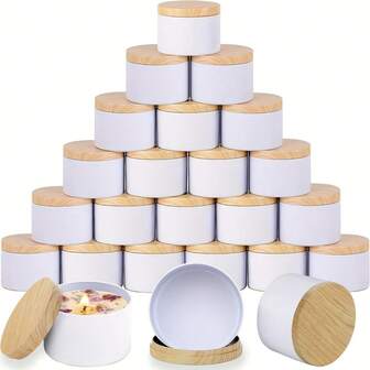 50pcs Set Rose Golden Metal Candle Jars, 4oz Candle Jars With Wood Grain Lids - Portable Empty Containers For DIY Candle Making And Storage, Ideal Gifts For Easter, Thanksgiving, Christmas, Includes 6 Empty Candle Jars, 6 Candle Holders, 18 Candle Wicks And 20 Sticker