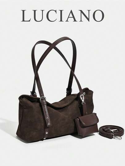 Bolsa feminina, cor café, bolsa de ombro vintage com tachas, bolsa estilo medieval francês, bolsa tote, adequada para fashionistas, mulheres, trabalhadoras de escritório, para deslocamento diário, vida diária, encontros, rua, viagens, tamanho médio