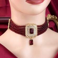 1 pezzo Collana da donna minimalista in stile mediorientale arabo con perline, pendente a goccia floreale in metallo, gioiello adatto per matrimoni tradizionali, celebrazioni di Eid