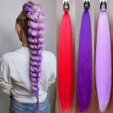 Synthetic 28Inch Long Straight Ponytail Extensions For Women Daily Use Parties And Halloween Purple Red DIY Braided Ponytail - Multicolor - View 2
