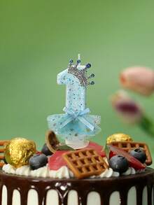 1 Peça Vela Numérica de Aniversário: Vela Numérica Azul com Saia de Coroa Azul, Vela de Número de Aniversário Fofa para Meninas, Decoração de Bolo de Festa de Aniversário - Perfeita para Comemorações e Festas de Halloween, Natal e Suprimentos para Eventos e Festas