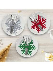 12 pièces Porte-couverts en feutre de flocons de neige de Noël, pinces à couverts, sets de table, décoration de table de fête de Noël pour ajouter de la couleur à votre table de fête de Noël, convient pour Noël et diverses fêtes