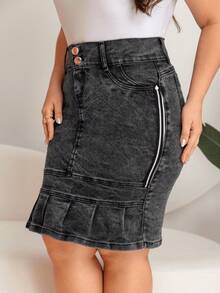 Saia Jeans Evangélica Feminina com lycra detalhe de listra