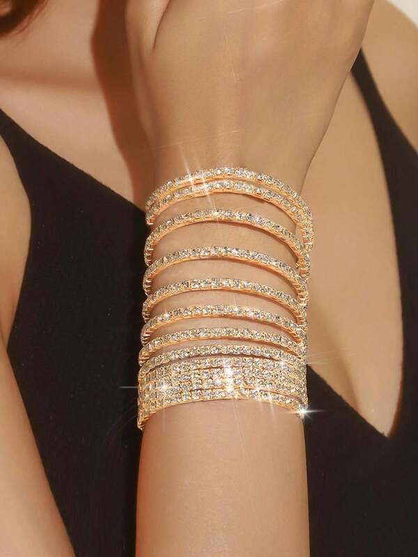 12 funkelnde Wasser-Diamant Elastik Armband Set, wunderschöne Wasser-Diamant Armbänder für Partys, Hochzeiten, Braut-Hochzeits-Matching-Armbänder