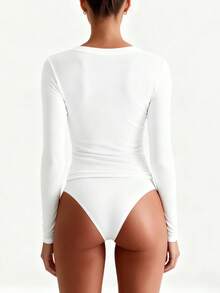 XLLAIS 女士V领纯棉T恤，弹力面料，灰色，柔软舒适，休闲长袖上衣