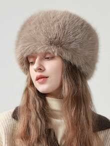 1 件秋冬毛绒渔夫帽，日式保暖防风大围针织帽，厚平顶护耳 - A - 查看 1