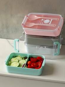 1 set de boîte à lunch carrée de couleur unie avec couvercle transparent, comprenant des ustensiles en plastique réutilisables (fourchette et cuillère), micro-ondable, convient pour les travailleurs de bureau, les étudiants, les bureaux, les écoles, les fêtes, l'extérieur, le camping, les pique-niques, les voyages et les repas légers.