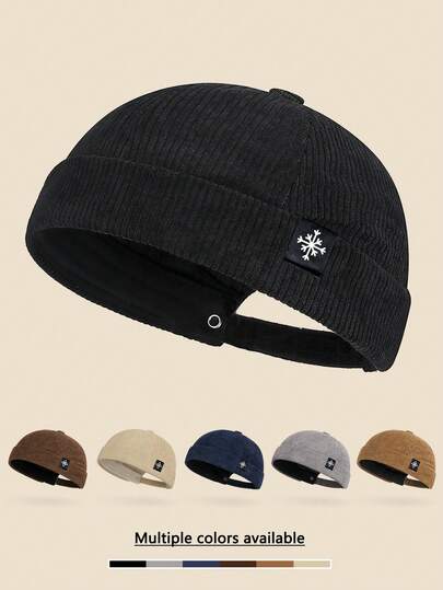 1pc Unisex Snowflake Corduroy Retro Skipper Cap, Adjustable Size, Vintage Fashion Casual Brimless Hat, Suitable For Autumn/Winter