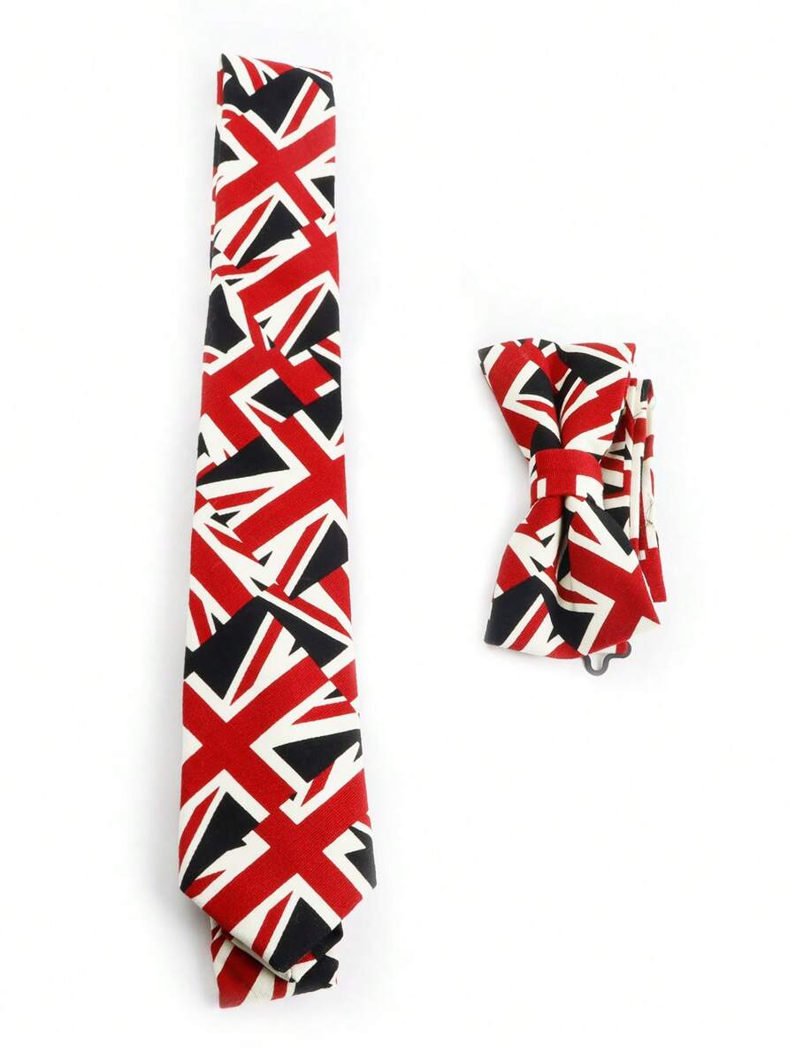 1 pieza Corbata de hombre con patrón geométrico rojo, negro y amarillo, elegante y minimalista