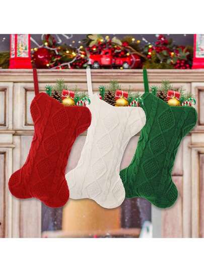 1 Stück Haustier Weihnachtsstrumpf, 42 cm gestrickter Weihnachtsstrumpf für Hunde, Knochen-förmiger Weihnachtsstrumpf Groß für Haustiere, Weihnachtsstrumpf zum Aufhängen für Hunde, Katzen und Haustiere, Weihnachtsdekoration für Zuhause, Raumdekoration Winter