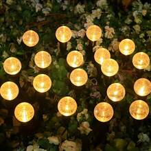 (Upgraded Larger Size) 1 Pack 20 LED Solar Powered Pathway Lights, Paper Box Packaging 3.6cm Crystal Bubble Ball, Turns Off During Daytime, Lights Up At Night, Fairy Tale Path Lights, 8 Lighting Modes For Camping, Party, Trail, Summer, Lawn, Yard, Garden, Wedding Party, Christmas Decoration