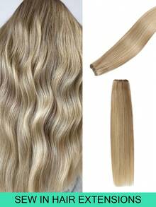 Extensões de cabelo costuradas, pacotes de cabelo humano real, extensões de cabelo com trama genial, trama colorida destacada, extensões de trama dupla amarradas à mão para mulheres