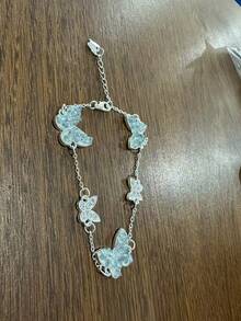 优雅奢华蓝色水晶蝴蝶手链，适合年轻女孩，2025夏季新款时尚首饰