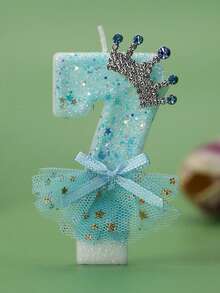 1 Peça Vela Numérica de Aniversário: Vela Numérica Azul com Saia de Coroa Azul, Vela de Número de Aniversário Fofa para Meninas, Decoração de Bolo de Festa de Aniversário - Perfeita para Comemorações e Festas de Halloween, Natal e Suprimentos para Eventos e Festas