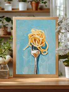 1pc Vintage Italy Posters Oil Painting Style Kitchen Prints,Abstract Pasta And Fork Prints Kitchen Fried Egg Wall Decor,Modern Dining Room Wall Art Funky Kitchen Poster,Bedroom Decor, Living Room Decor, Dining Room Wall Decor,Wall Arts, Wall Decor, Home Decor, Room Decor, Canvas Wall Art, Posters, Wall Art With Frame, Optional Frame ﻿