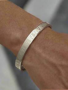 1pc Retro Minimalist Metal Geometric Open Bangle Bracelet, Suitable For Men's Daily Wear