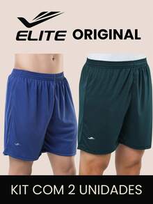 Kit 2 Basic Men's Bermuda Shorts For Football Academy In Polyester Elite Original Father's Day Dad - Navy Blue and Petrol Blue - View 1