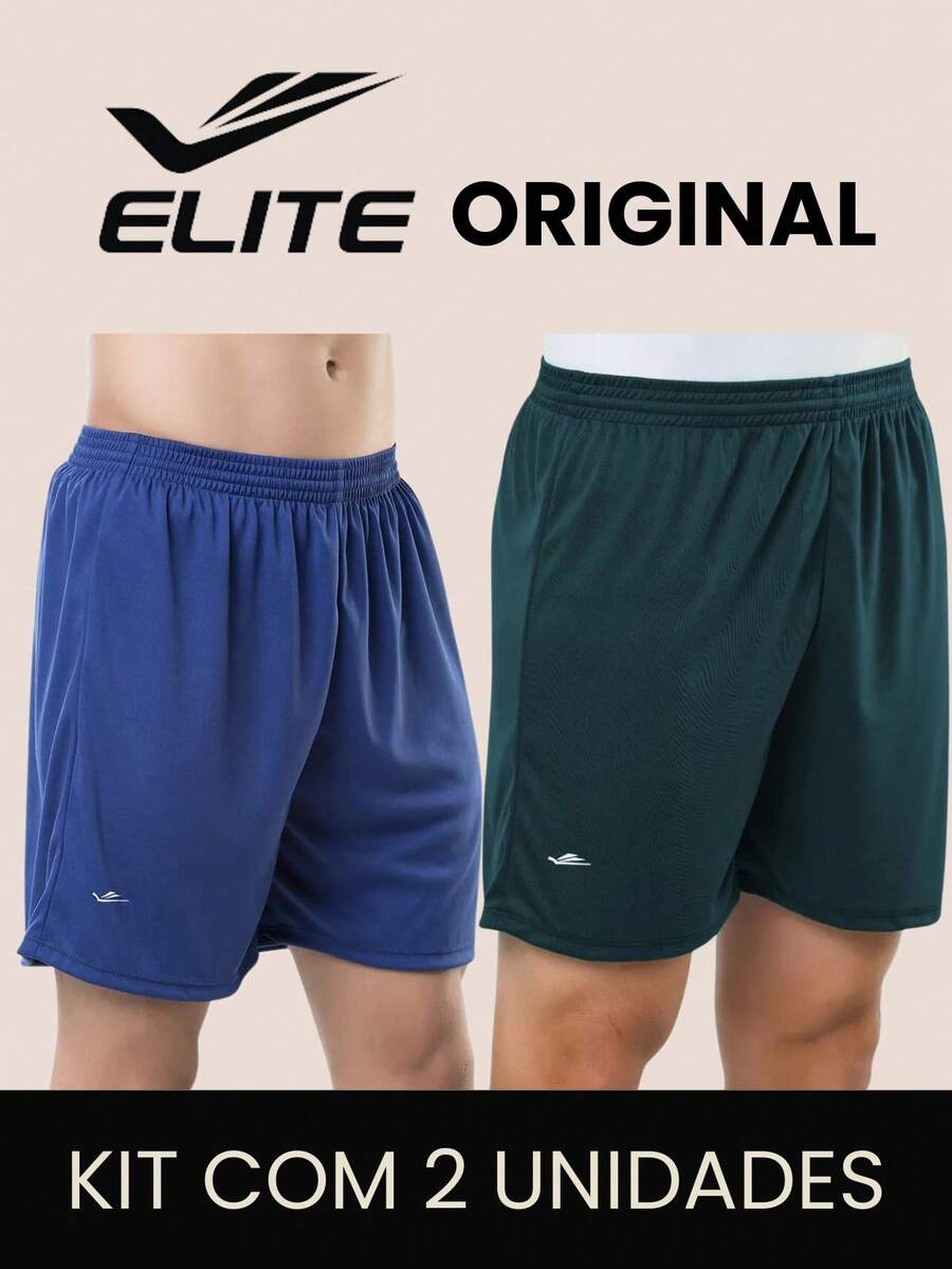 Kit 2 Basic Men's Bermuda Shorts For Football Academy In Polyester Elite Original Father's Day Dad - Navy Blue and Petrol Blue - View 1