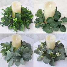 1/2/3 Stücke künstlicher Blumen Kranz Kerzenkranz, Eukalyptus Kranz, Buchsbaum Kranz, Hochzeitsdekoration, Tischdekoration für Esszimmer, Kerzenlicht Dinner