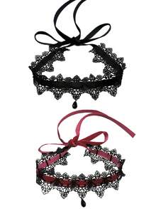 1 pieza Collar gargantilla de estilo gótico punk oscuro con cordones para mujer, cadena de collar gótico