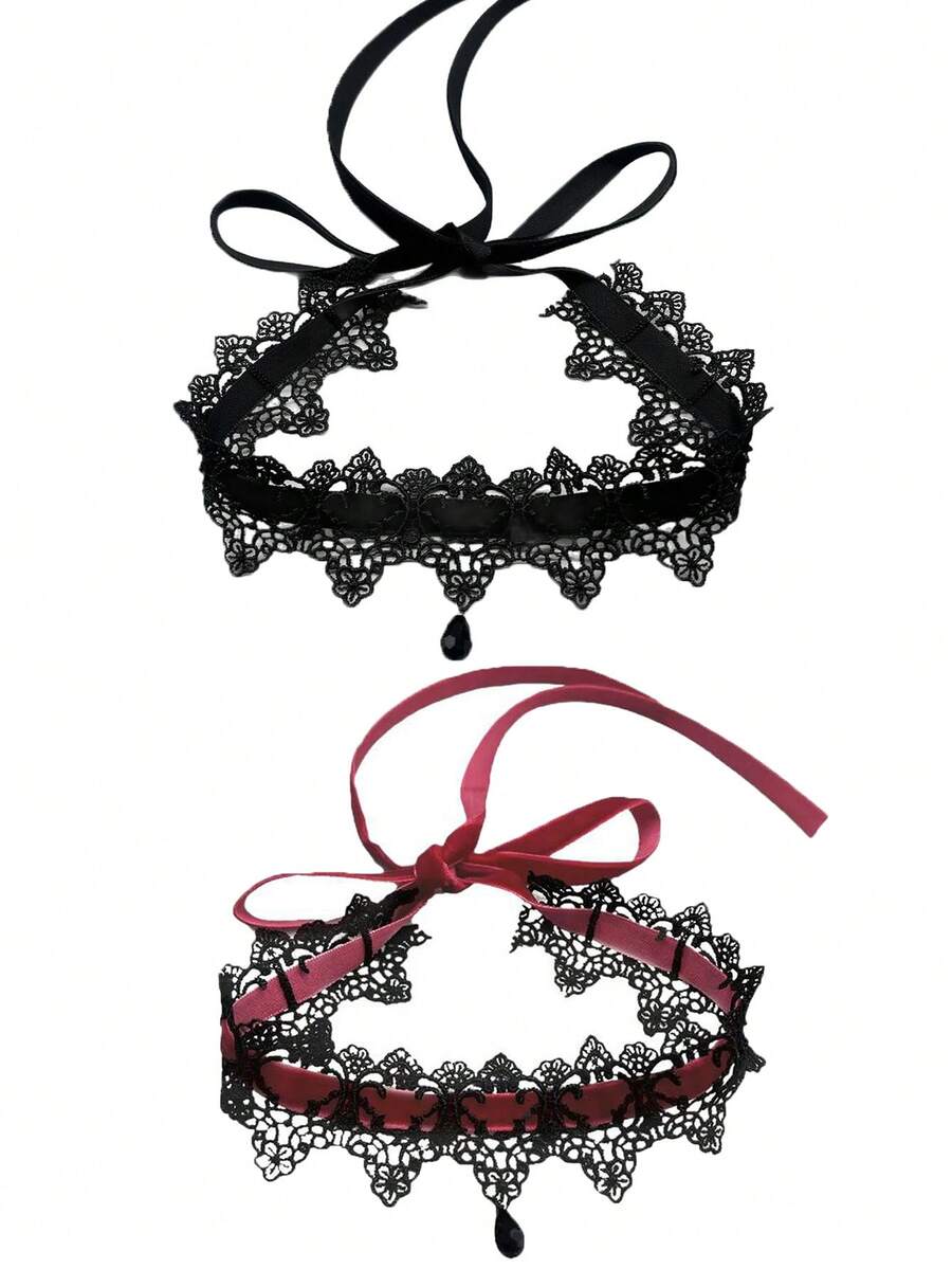 1 pieza Collar gargantilla de estilo gótico punk oscuro con cordones para mujer, cadena de collar gótico