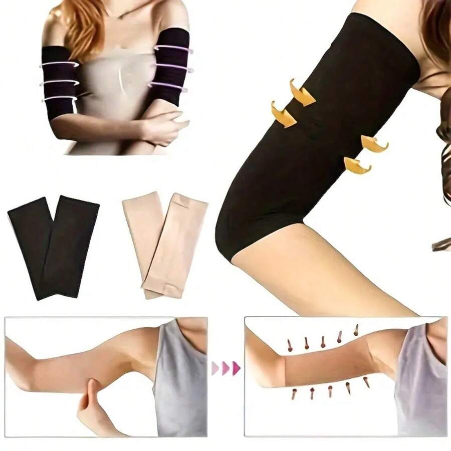 1 Pair Arm Shaper Sleeves, Elbow And Wrist Slim Arm Sleeves, Compression Arm Sleeves, Yoga Sleeves And Arm Sleeves, Elastic Wristbands, Special Textured Knit, Women's Slimming Shaping Sleeves For Body Correction - Comfortable Invisible, Sporty Solid Color Gloves, Machine Washable And Dry Clean, Polyester Material, Suitable For Casual And Sportswear, Yoga Accessories, Workout Accessories, Fitness Accessories, Suitable For Yoga, Exercise, Sports, Fitness, Perfect Gift Choice For Women! - Multicolor - View 1