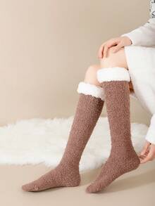 1 par de calcetines de felpa de coral para mujer, calcetines térmicos gruesos y cálidos para el invierno, adecuados para el hogar, el posparto y dormir