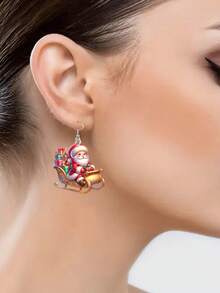 925 Plata 2D Hoja plana, 1 par de elegantes y brillantes pendientes colgantes de Papá Noel, pendientes colgantes personalizados para joyería de mujer, pendientes colgantes de diseño de otoño, ganchos de acero inoxidable, perfectos para el Día de Acción de Gracias