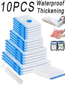 10PCS Transparent Vacuum Seal Bags With Pump, Portable Vacuum Storage Bags For Travel, Travel Vacuum Compression Bags, Large-Capacity Vacuum Zipper Bags, Foldable Packing Cubes, Clothing Storage Organizer, Save 80% Of Storage Space, Waterproof, Insect-Proof, Bacteria-Proof, And Dust-Proof. Made Of Transparent PVC. Perfect For Clothing, Bedding, Winter Clothing Storage, Back-To-School, Business Trips, And Travel.