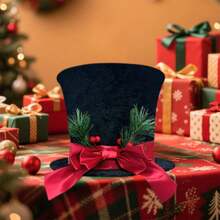Christmas Tree Topper Hat Decorative Bow Top Hat Christmas Tree Decoration For Holiday Home Decor - Black - View 5