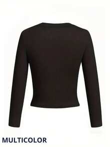 Set de 3 camisetas afelpadas para mujer, multicolor, clásicas y elegantes, colores lisos, sin estampados, tela de poliéster, con interior afelpado ligero, suave y cálido, ideales para temperadas de otoño, invierno e inicios de primavera, cuello redondo, con manga larga. Silueta ajustada para resaltar mejor tu figura. Te llagarán 3 camisetas afelpadas, una en color negro y 2 en colores al azar. - Multicolor - Ver 3