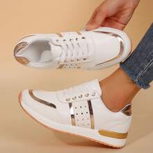 Travel Womens Casual Sport Round Toe Colorblock Design Non Slip Sole Spring Fall Chunky Shoes Tennis Shoes Sneakers Outdoor Office Work Walking - trắng - Xem 4