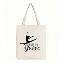 Born To Dance Ballet Dancer Tote Bag - White With Black Print, Durable Polyester Canvas, Spacious Rectangular Design Teachers, Commuting, Shopping & Casual Use - White - View 6