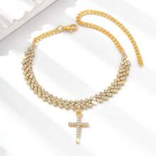 1pc Elegant Luxury Rhinestone Cross Design Anklet, Suitable For Women's Daily Wear