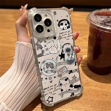 Funda para teléfono con diseño de dibujos animados, resistente a caídas, con esquinas reforzadas, transparente, suave, de TPU, compatible con phone 16, 15, 14, 13, 12, 11 Pro Plus, X, X/SMA. Protectora, antimanchas, moderna, resistente a caídas - transparente - Ver 7