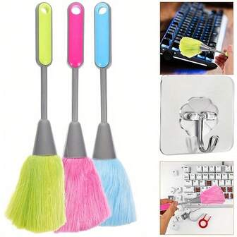 Cepillo de plástico con fibra ultrafina lavable, plumero antiestático. Cepillo de limpieza de cerdas suaves con mango largo, plumero multifuncional de cabeza redonda para limpiar mesas, pisos, libros, pantallas, sofás, autos, computadoras y marcos de fotos.