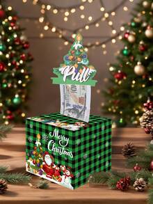 1 set de boîte-cadeau de Noël à grille verte avec extraction de pièces, boîte à monnaie avec extraction du Père Noël, design de bonhomme de neige et sapin de Noël, boîte à surprise en papier, boîte-cadeau de Noël pour l'argent, boîte à pièces en papier, décoration de Noël joyeux, décoration de Noël, décoration de Noël, cadeau de Noël, décoration de Noël, décoration de Noël - Multicolore - Voir 6