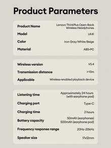 Lenovo Lenovo LK41 Minimalist Business Bluetooth Earphone, Hanging Ear Style, Large Dynamic Driver, High-Quality Audio, Music & Gaming, Long Battery Life, Directional Sound, High-Definition Calls, Smart Noise Cancellation, Open-Ear, Wireless Sports Earphone Compatible With Smartphones & Computers