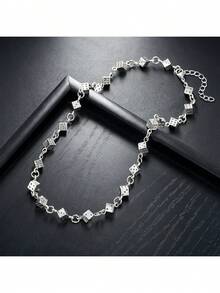 1pc Unisex Dice Pendant Necklace & Bracelet Set, Fashionable Accessories With High-End Look, Suitable For Hip-Hop And Punk Style - Silver - View 8