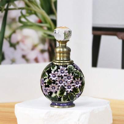 0.2 盎司/6 毫升复古空心紫色花香香水瓶，带水晶装饰，可再填充，家居装饰和旅行必需品，仅手洗，优雅香水储存瓶，精致配件，高品质化妆品配件，轻巧便携的旅行必需品（空瓶，无香味）