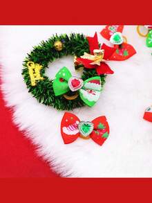 10件经典圣诞红绿宠物头饰，迷你可爱宠物毛发装饰配件，圣诞狗狗配饰，适合长毛猫和小型犬，款式随机 - 彩色 - 查看 11