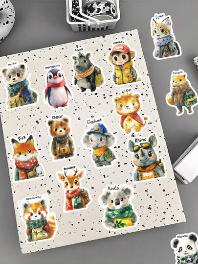 50 piezas Juego de pegatinas y calcomanías de animales de fantasía de dibujos animados - Pegatinas decorativas para DIY en patinetas, teléfonos y cajas de papelería.