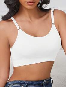 1pc Women's Wireless Backless Bra, Deep U-Neck, Seamless, Adjustable Cross Back Strap, Back To School Season Lingerie - White - View 9