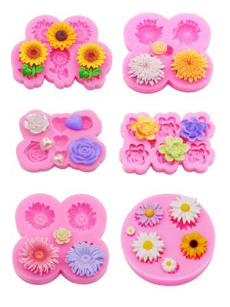 1pc Pink Liquid Silicone Rose, Sunflower, Daisy, Heart Shaped Mini Resin Accessory Silicone Mold, Suitable For Making Hair Accessories, Phone Cases, Decorative Accessories In Various Materials