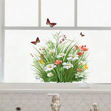 1 Stück grünes Gras, kleine Blumen & Schmetterling Selbstklebende Aufkleber, geeignet für Wohnzimmer, Schlafzimmer, Küche Heimdekoration, leicht zu entfernen