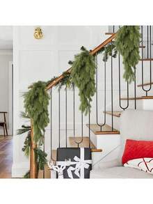 1pc 30-Inch Artificial Christmas Green Foliage Wall Decor With Pinecones, Norfolk Pine Plant Wall Hanging, Realistic Tactile Pine Wreath, Staircase Wall Decor, Suitable For Christmas Door Frame Fireplace Decoration, Holiday Decor, Seasonal Decoration, Realistic Pine Design, Holiday Wreath, Durable Plastic, Decorative Hanging, Holiday Shoppers, Home Decor - Multicolor - View 3