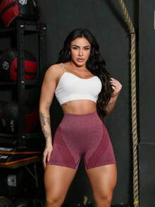 Short Legging Esportiva Academia Yoga Trendy Tie dye Amassada Levanta Bumbum Sem Costura Cintura Alta YI-016 - Vinho - Visão 1