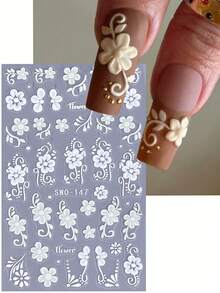 Adesivos de unha de pétala de renda 5D 2 peças, damasco branco, retrô, margarida, flor, pétala, folhas, estilo boêmio, faça você mesmo, Y2K, elegante, moda inverno, primavera, decalques de esmalte em gel autoadesivos, sliders, charme, salão, decoração de arte de unha